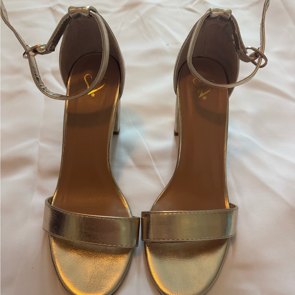 Metallic Gold Ankle-Strap Women's Heels
